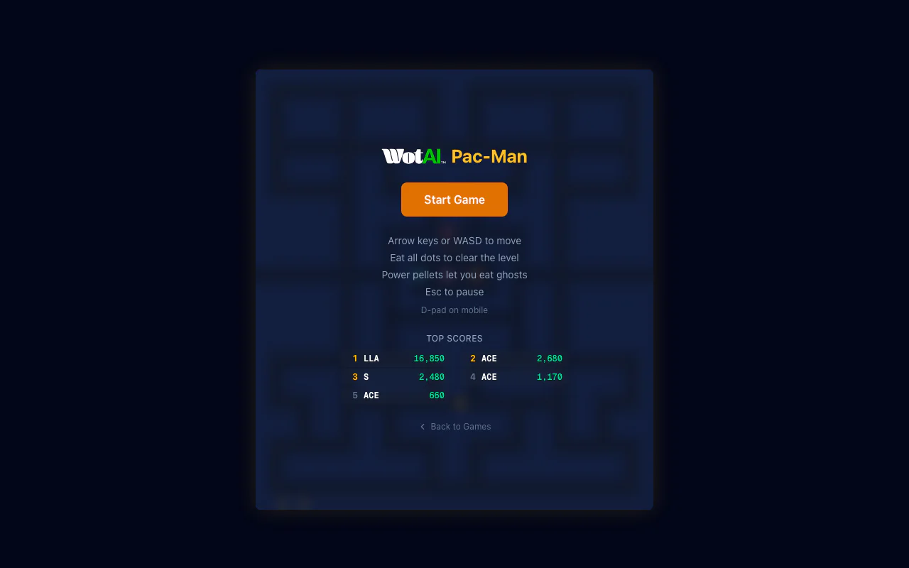 吃豆人（WotAI Games，Vibe Coding 生成）