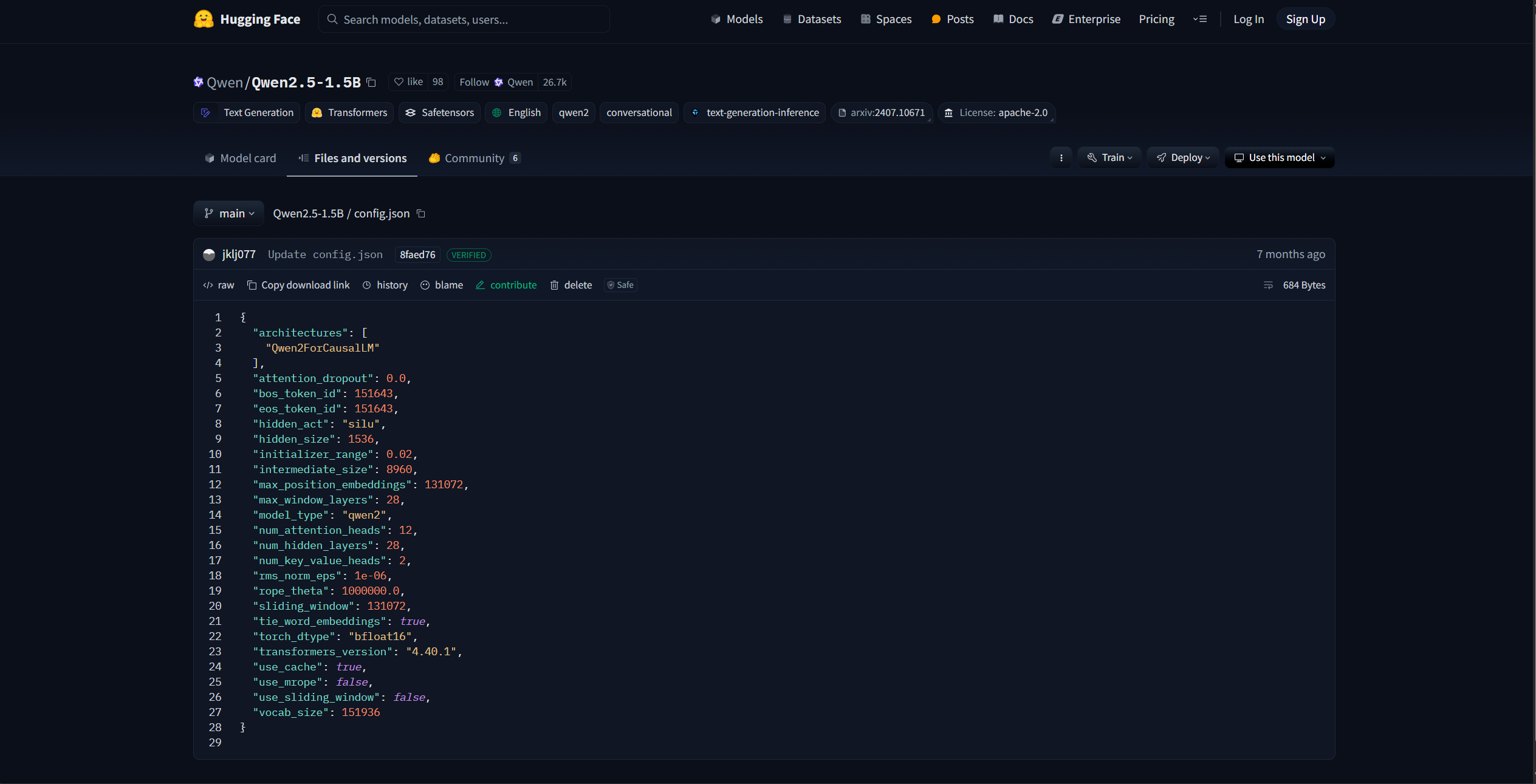 图6.4 Qwen-2.5-1.5B config.json 文件